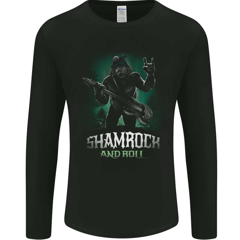 Bigfoot Shamrock n Roll Funny St Patricks Day Mens Long Sleeve T-Shirt Black