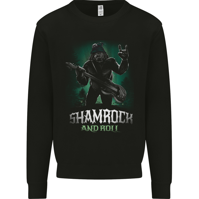 Bigfoot Shamrock n Roll Funny St Patricks Day Mens Sweatshirt Jumper Black