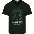 Bigfoot Shamrock n Roll Funny St Patricks Day Mens V-Neck Cotton T-Shirt Black