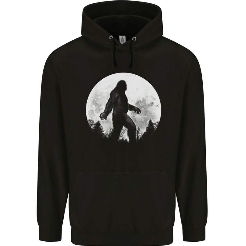 Bigfoot With a Moon Background Childrens Kids Hoodie Black