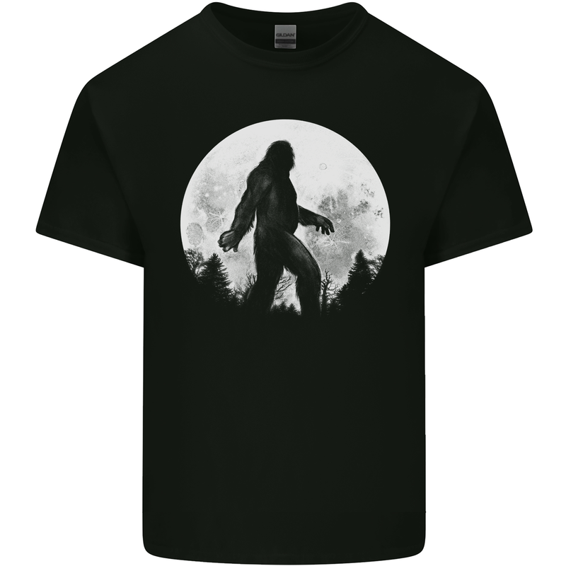 Bigfoot With a Moon Background Mens Cotton T-Shirt Tee Top Black