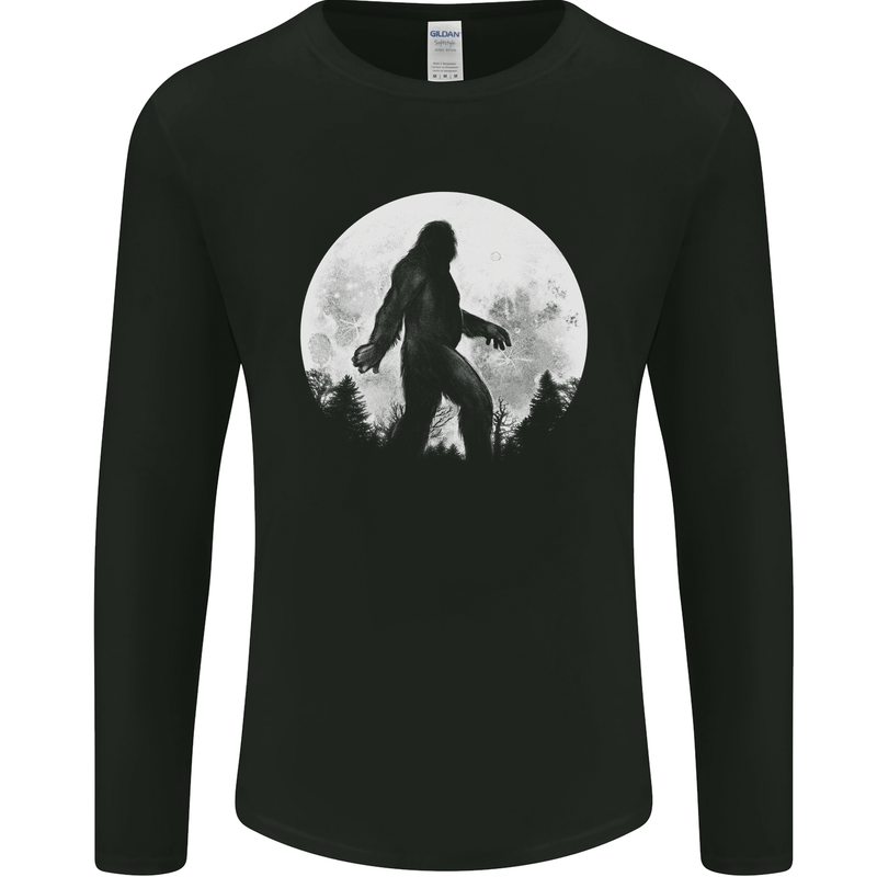 Bigfoot With a Moon Background Mens Long Sleeve T-Shirt Black