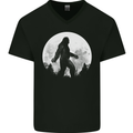 Bigfoot With a Moon Background Mens V-Neck Cotton T-Shirt Black