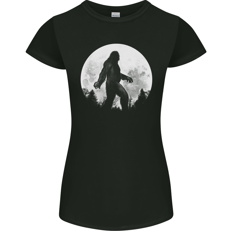 Bigfoot With a Moon Background Womens Petite Cut T-Shirt Black