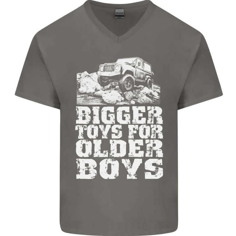Bigger Toys Older Boys 4X4 Off Roading Mens V-Neck Cotton T-Shirt Charcoal