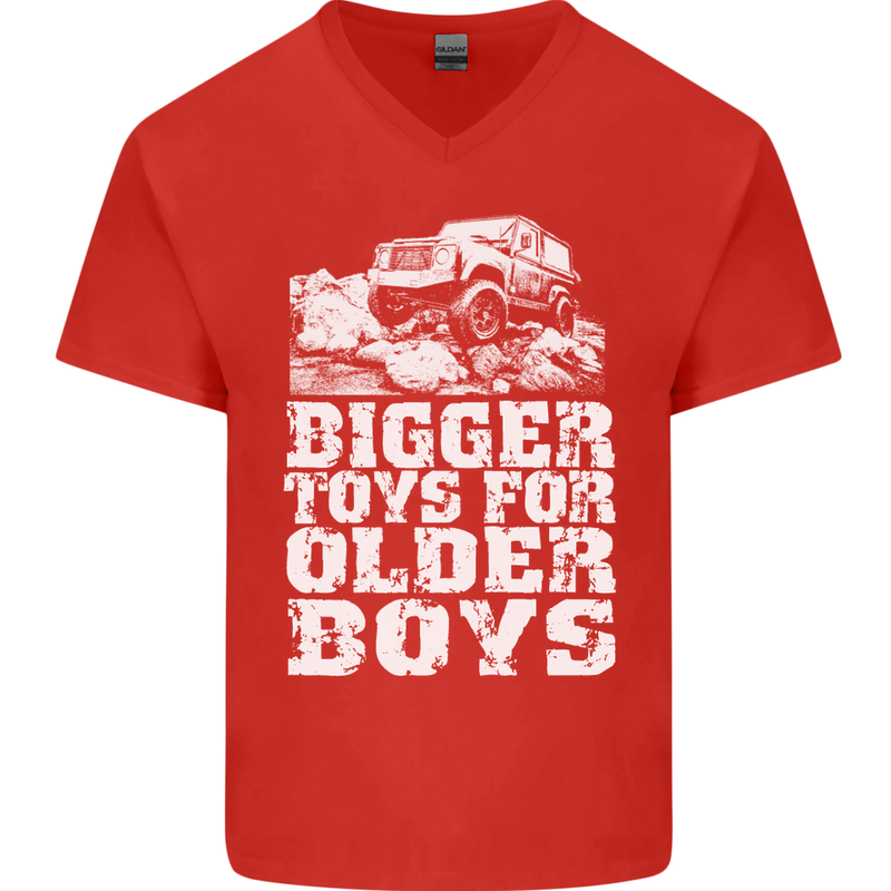Bigger Toys Older Boys 4X4 Off Roading Mens V-Neck Cotton T-Shirt Red
