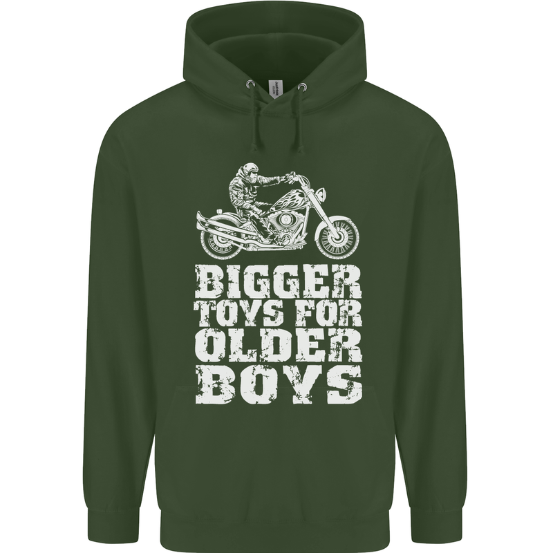 Bigger Toys Older Boys Motorbike Biker Mens 80% Cotton Hoodie Forest Green