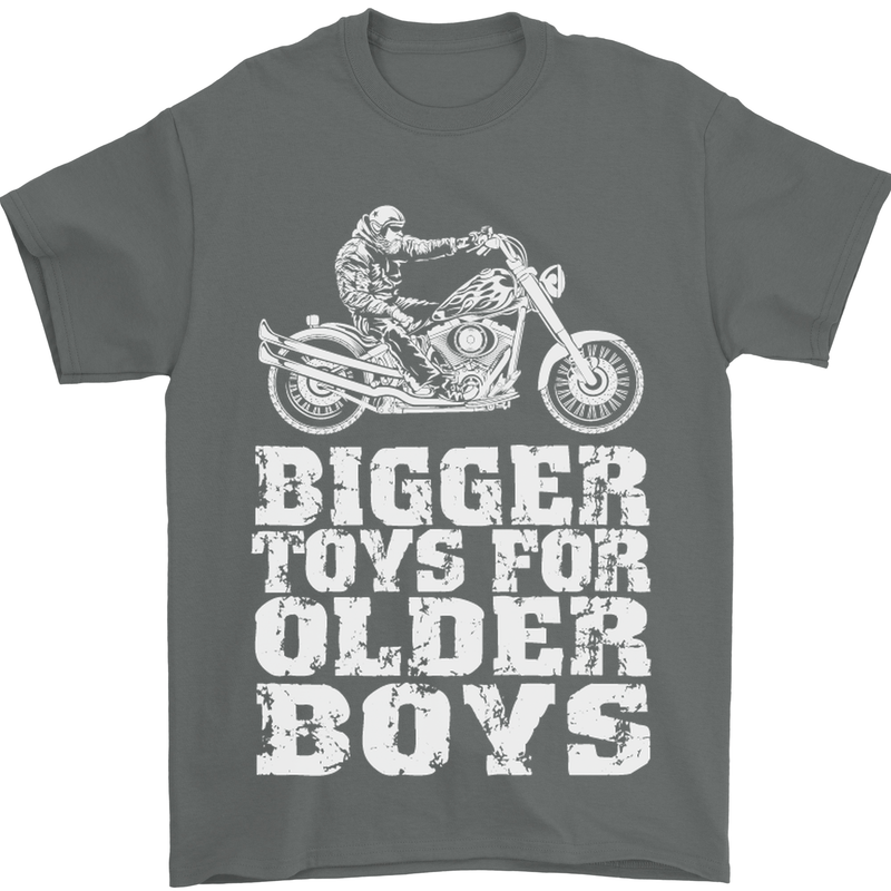 Bigger Toys Older Boys Motorbike Biker Mens T-Shirt Cotton Gildan Charcoal