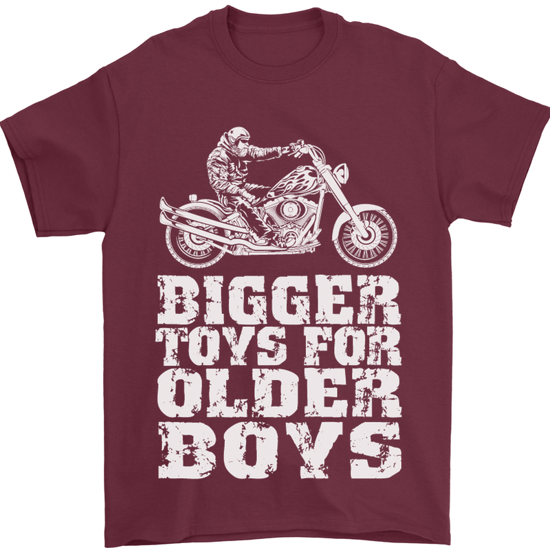 Bigger Toys Older Boys Motorbike Biker Mens T-Shirt Cotton Gildan Maroon