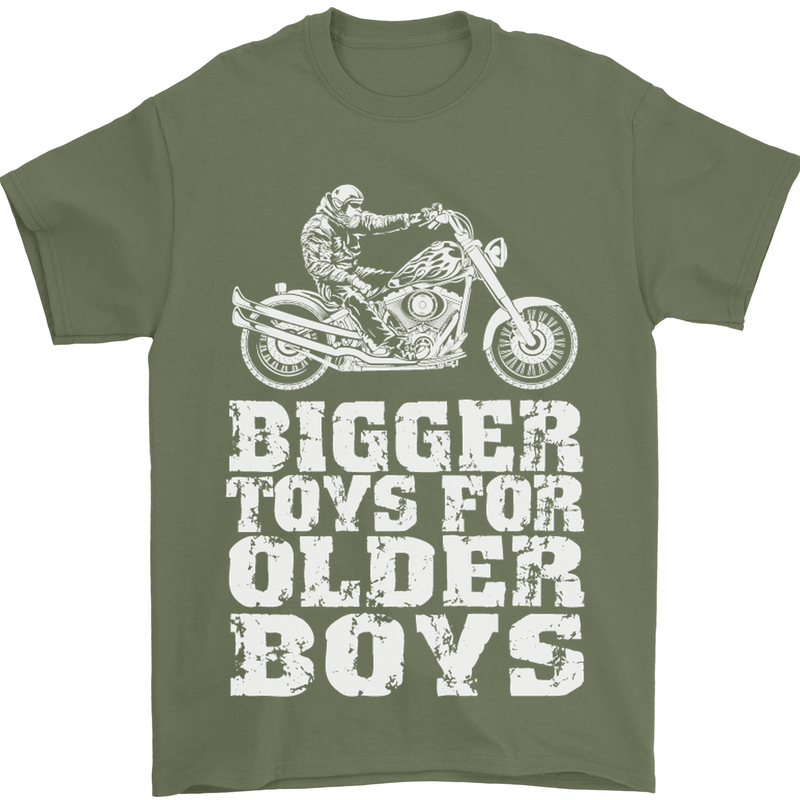 Bigger Toys Older Boys Motorbike Biker Mens T-Shirt Cotton Gildan Military Green
