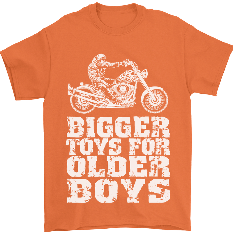 Bigger Toys Older Boys Motorbike Biker Mens T-Shirt Cotton Gildan Orange