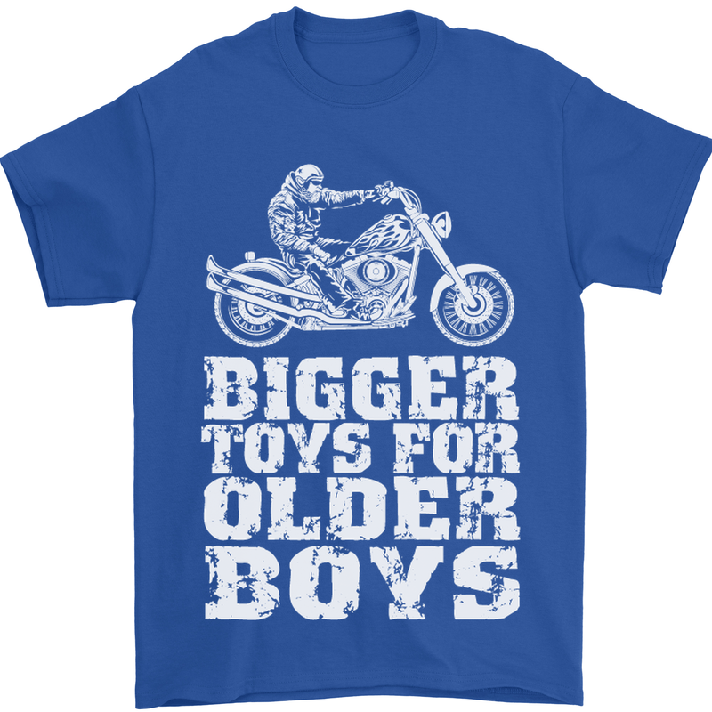 Bigger Toys Older Boys Motorbike Biker Mens T-Shirt Cotton Gildan Royal Blue