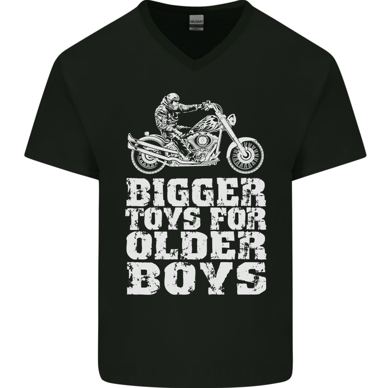 Bigger Toys Older Boys Motorbike Biker Mens V-Neck Cotton T-Shirt Black