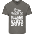 Bigger Toys Older Boys Motorbike Biker Mens V-Neck Cotton T-Shirt Charcoal