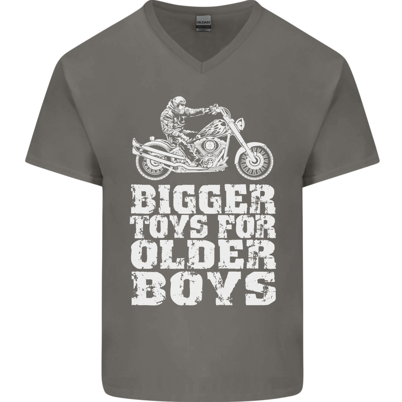 Bigger Toys Older Boys Motorbike Biker Mens V-Neck Cotton T-Shirt Charcoal