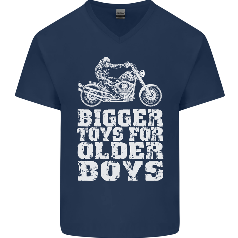 Bigger Toys Older Boys Motorbike Biker Mens V-Neck Cotton T-Shirt Navy Blue