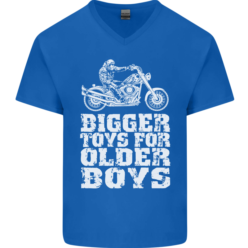 Bigger Toys Older Boys Motorbike Biker Mens V-Neck Cotton T-Shirt Royal Blue
