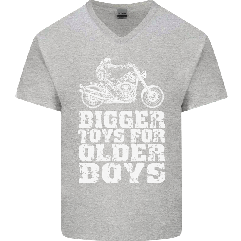 Bigger Toys Older Boys Motorbike Biker Mens V-Neck Cotton T-Shirt Sports Grey