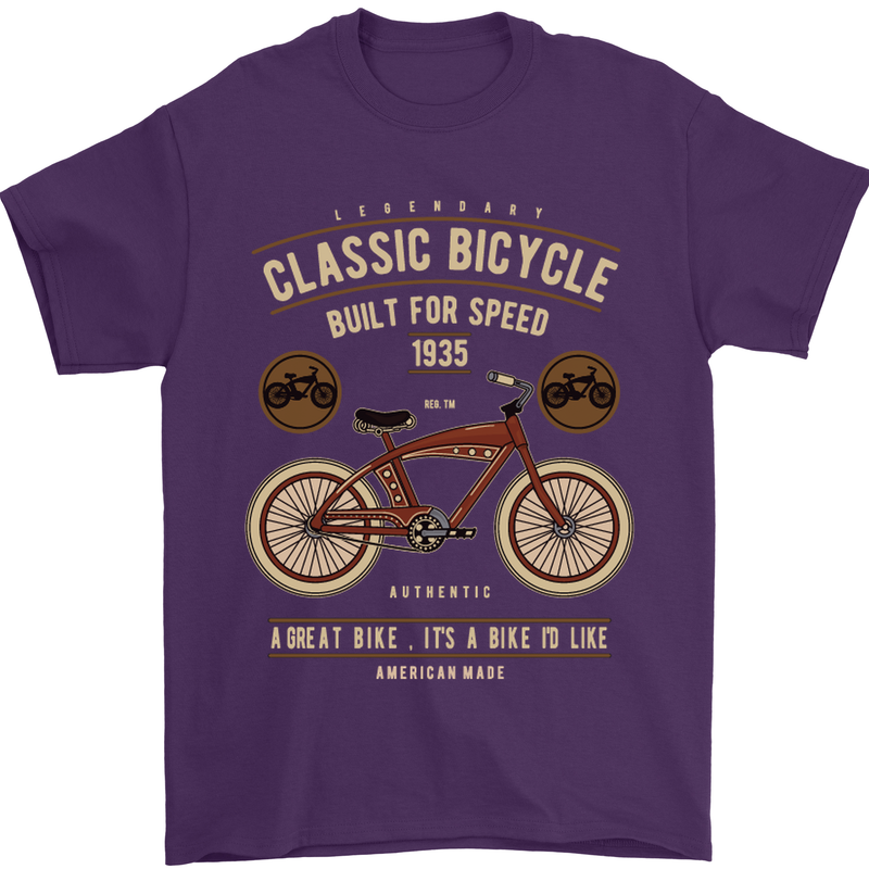 Bike Built for Speed Cycling Bicycle Mens T-Shirt Cotton Gildan Purple