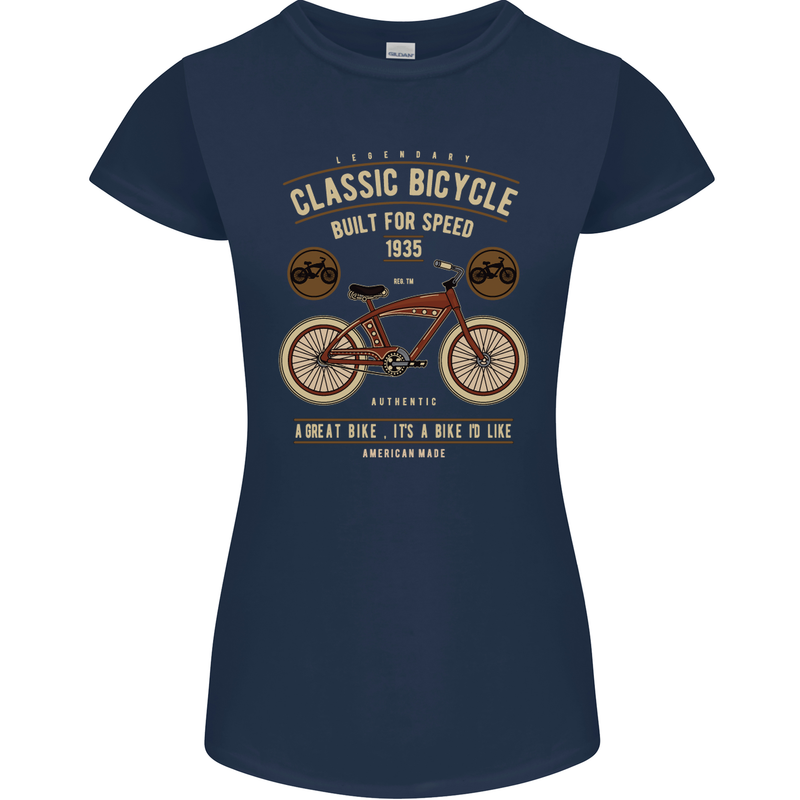 Bike Built for Speed Cycling Bicycle Womens Petite Cut T-Shirt Navy Blue