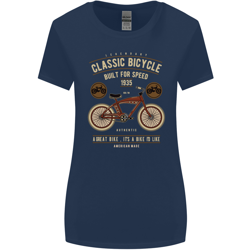 Bike Built for Speed Cycling Bicycle Womens Wider Cut T-Shirt Navy Blue