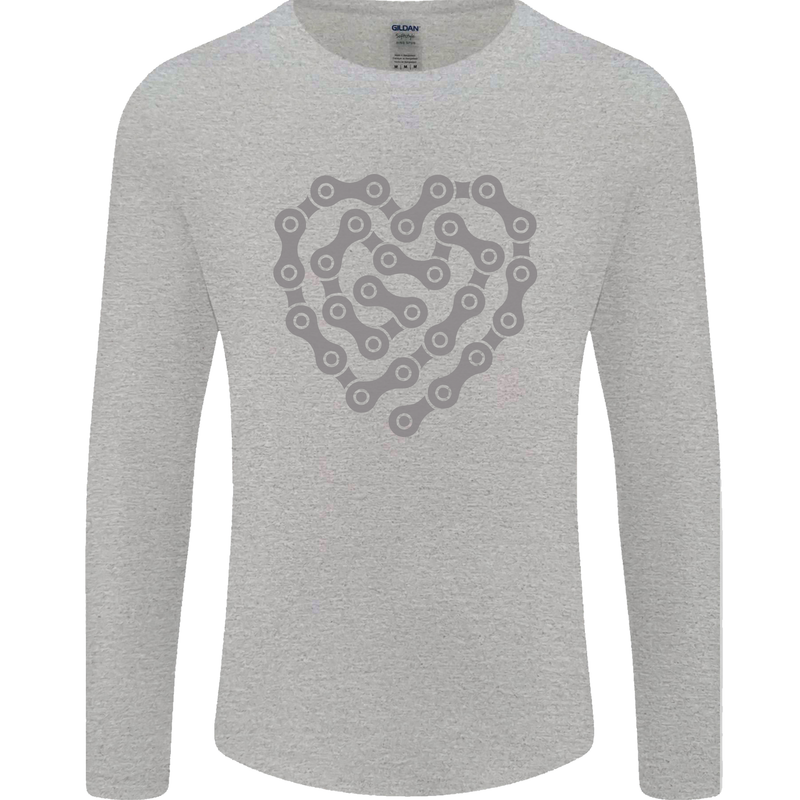 Bike Heart Chain Cycling Biker Motorcycle Mens Long Sleeve T-Shirt Sports Grey