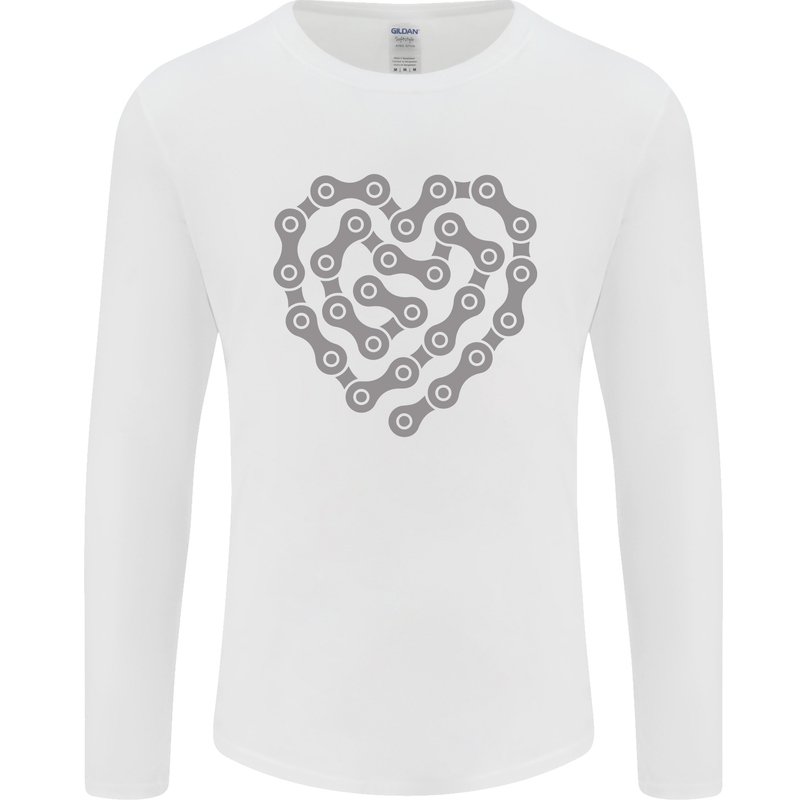 Bike Heart Chain Cycling Biker Motorcycle Mens Long Sleeve T-Shirt White