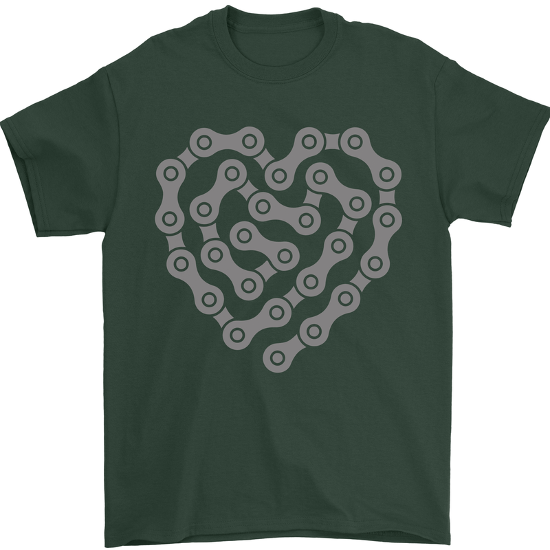 Bike Heart Chain Cycling Biker Motorcycle Mens T-Shirt Cotton Gildan Forest Green