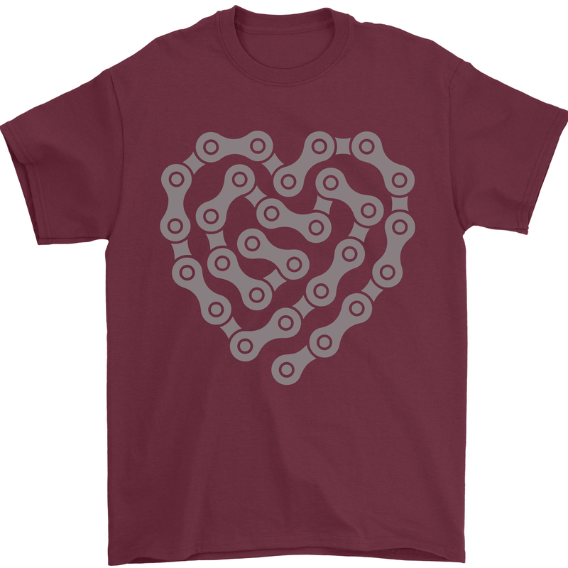 Bike Heart Chain Cycling Biker Motorcycle Mens T-Shirt Cotton Gildan Maroon
