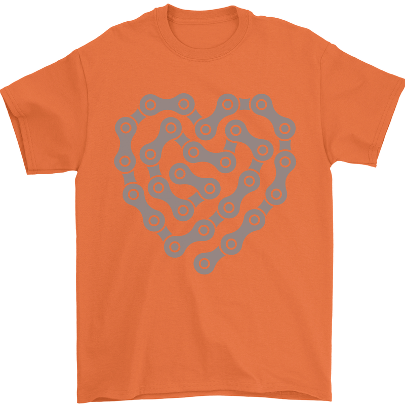 Bike Heart Chain Cycling Biker Motorcycle Mens T-Shirt Cotton Gildan Orange