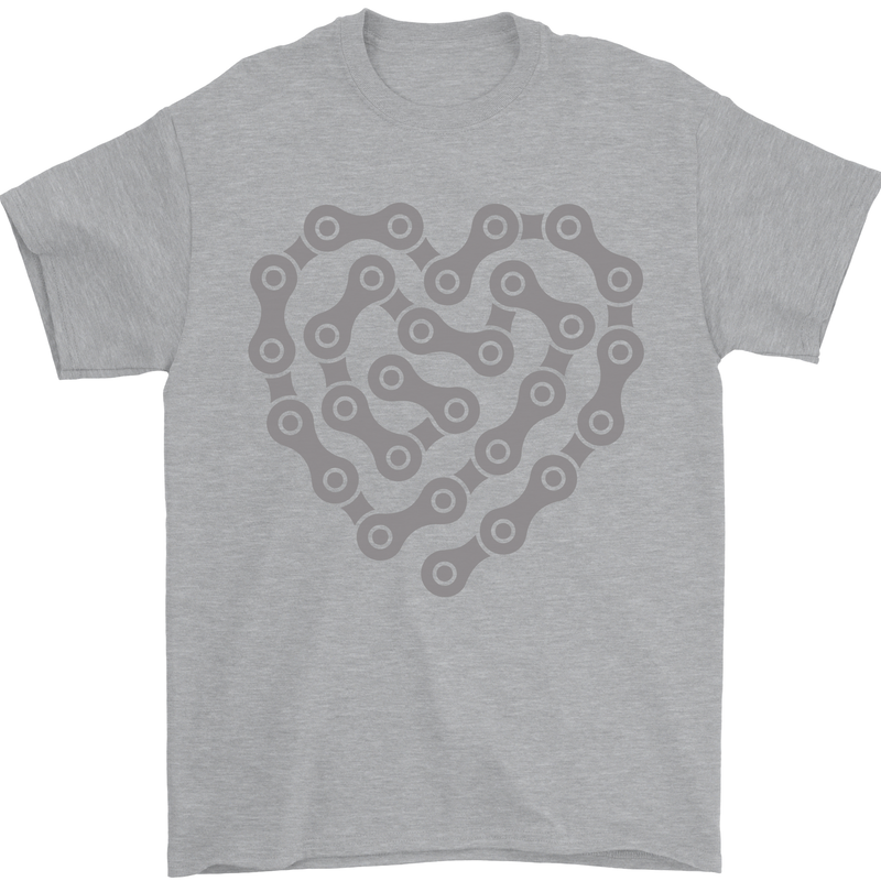 Bike Heart Chain Cycling Biker Motorcycle Mens T-Shirt Cotton Gildan Sports Grey