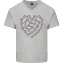 Bike Heart Chain Cycling Biker Motorcycle Mens V-Neck Cotton T-Shirt Sports Grey