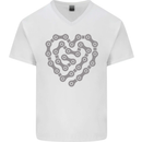 Bike Heart Chain Cycling Biker Motorcycle Mens V-Neck Cotton T-Shirt White