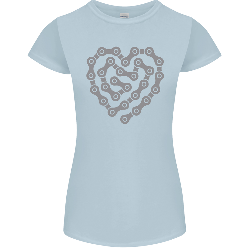 Bike Heart Chain Cycling Biker Motorcycle Womens Petite Cut T-Shirt Light Blue