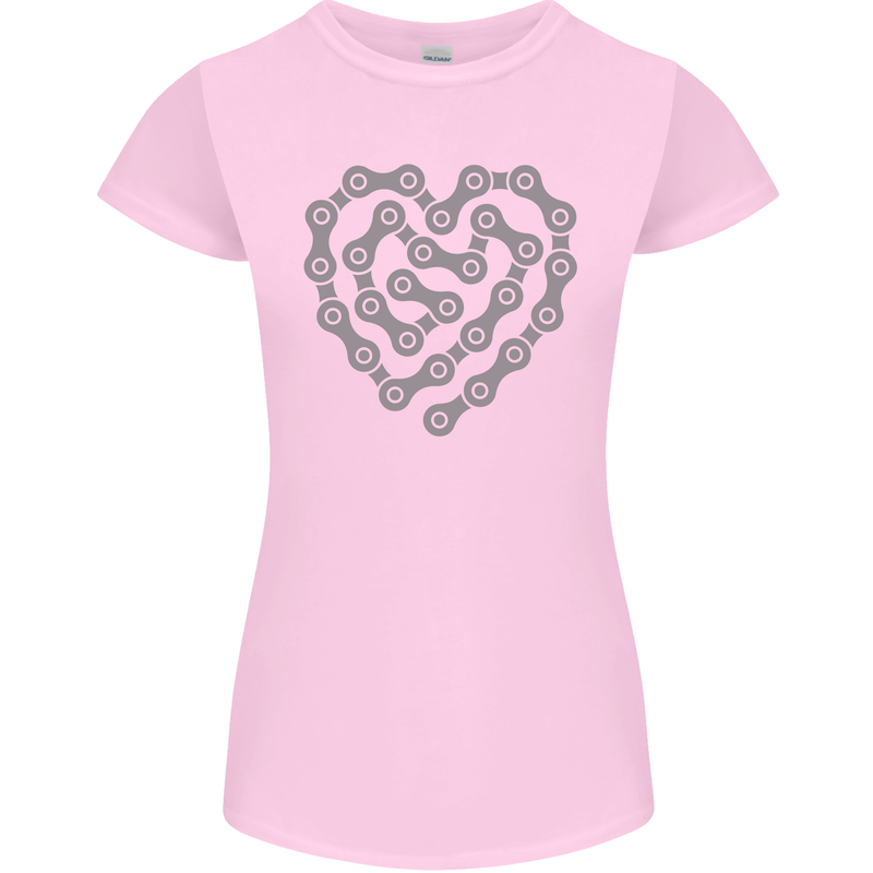 Bike Heart Chain Cycling Biker Motorcycle Womens Petite Cut T-Shirt Light Pink