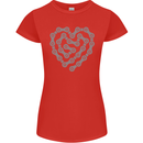 Bike Heart Chain Cycling Biker Motorcycle Womens Petite Cut T-Shirt Red