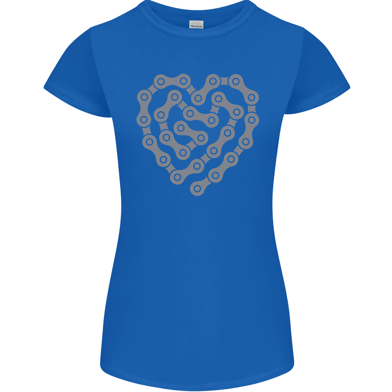 Bike Heart Chain Cycling Biker Motorcycle Womens Petite Cut T-Shirt Royal Blue