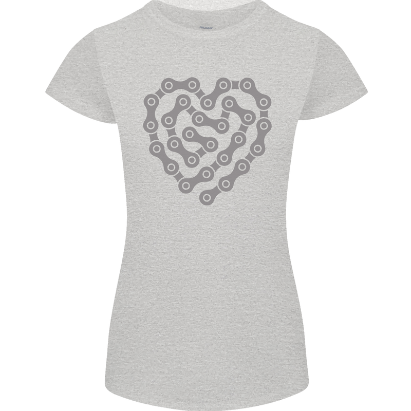 Bike Heart Chain Cycling Biker Motorcycle Womens Petite Cut T-Shirt Sports Grey