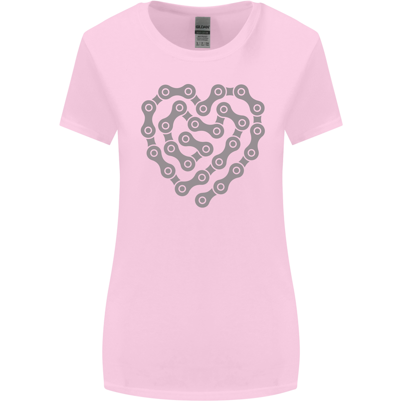 Bike Heart Chain Cycling Biker Motorcycle Womens Wider Cut T-Shirt Light Pink