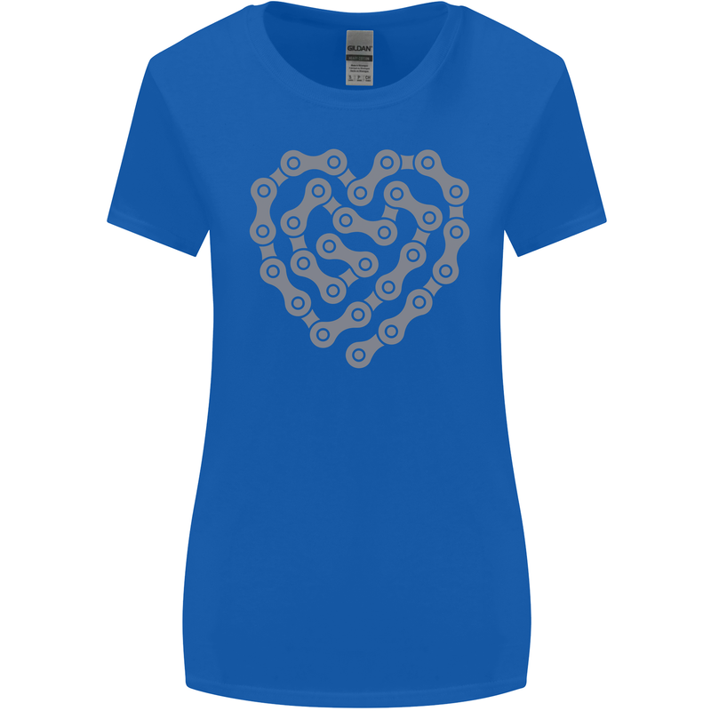 Bike Heart Chain Cycling Biker Motorcycle Womens Wider Cut T-Shirt Royal Blue