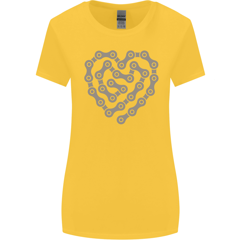 Bike Heart Chain Cycling Biker Motorcycle Womens Wider Cut T-Shirt Yellow