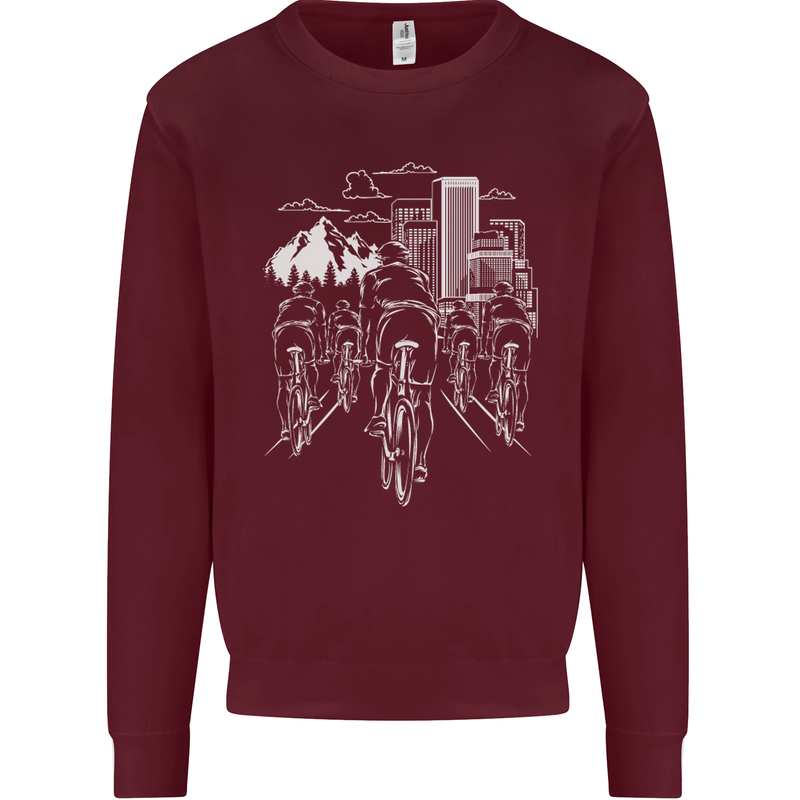 Bike Ride Cycling Cyclist Bicycle Road MTB Kids Sweatshirt Jumper Maroon