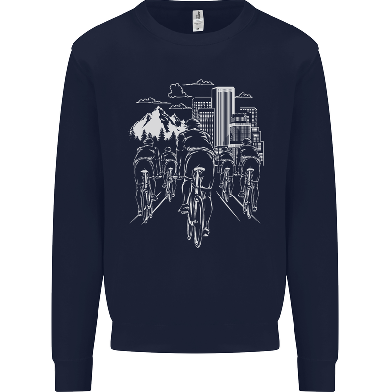 Bike Ride Cycling Cyclist Bicycle Road MTB Kids Sweatshirt Jumper Navy Blue