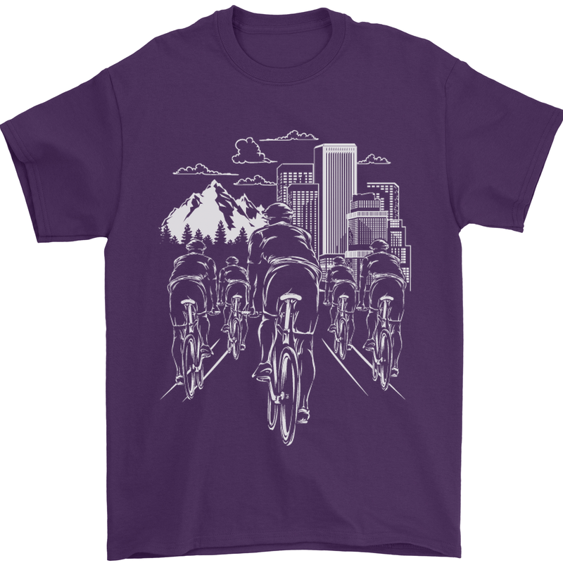 Bike Ride Cycling Cyclist Bicycle Road MTB Mens T-Shirt Cotton Gildan Purple
