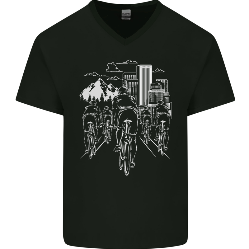 Bike Ride Cycling Cyclist Bicycle Road MTB Mens V-Neck Cotton T-Shirt Black
