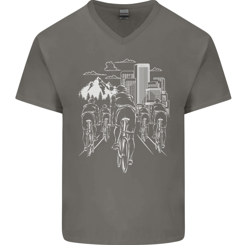 Bike Ride Cycling Cyclist Bicycle Road MTB Mens V-Neck Cotton T-Shirt Charcoal