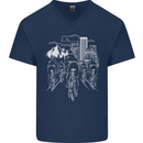 Bike Ride Cycling Cyclist Bicycle Road MTB Mens V-Neck Cotton T-Shirt Navy Blue