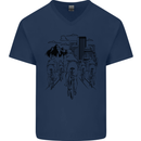 Bike Ride Cycling Cyclist Bicycle Road MTB Mens V-Neck Cotton T-Shirt Navy Blue