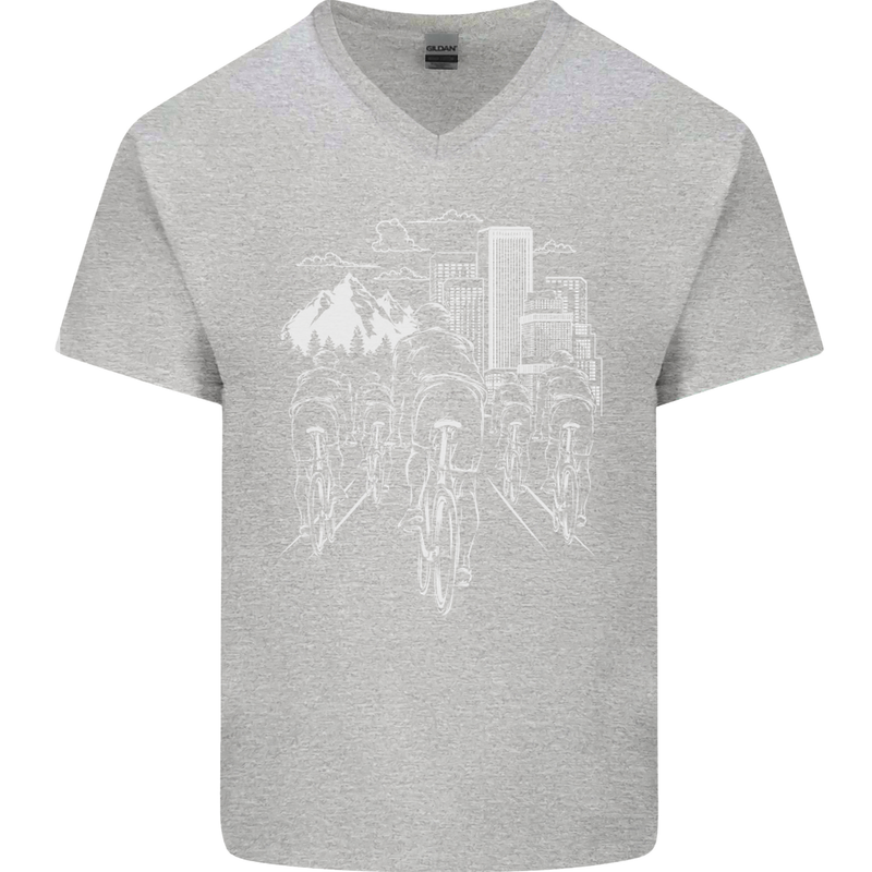 Bike Ride Cycling Cyclist Bicycle Road MTB Mens V-Neck Cotton T-Shirt Sports Grey