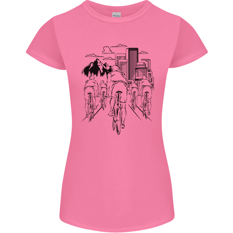 Bike Ride Cycling Cyclist Bicycle Road MTB Womens Petite Cut T-Shirt Azalea
